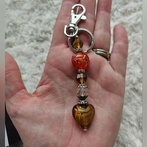 Hallmark Glassblown Heart And Beads Keychain, Gold, Silver Fall Colors NIB, NWOT